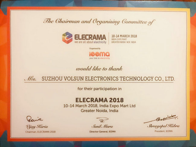 沃尔兴参加2018印度电力电工展